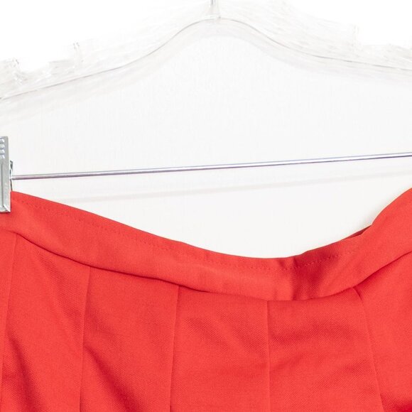 Red Pleated Size XL Mini Skirt W/ White Striped Hem Elastic Back Waistband Light - Picture 2 of 6